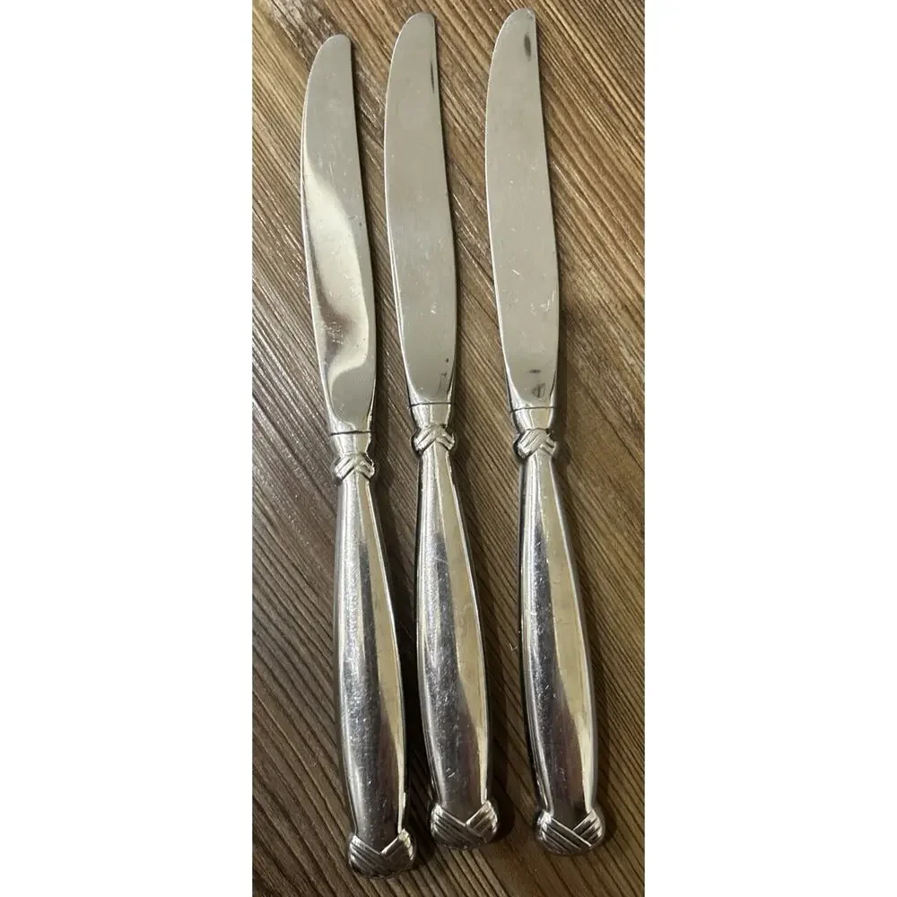 Vtg Oneida USA Glossy RATTAN Stainless Flatware‎ Set Of 3 Dinner Knives